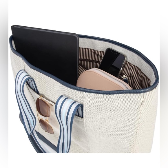 Cream Navy Blue Striped Everyday Canvas Tote Bag - Picture 6 of 7
